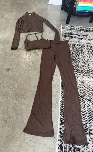 3 Piece Athleisure Set Brown thumbnail 1