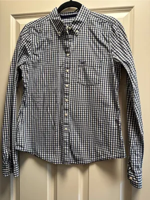 Abercrombie & Fitch Navy and White Gingham Button-Down Shirt thumbnail 1