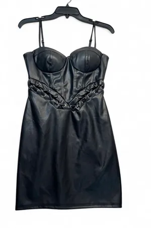 Windsor black faux leather mini dress with corset top and lace-up detail, size M #party #goingout thumbnail 1