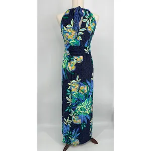 Lilly Pulitzer Orla Halter Maxi Dress Medium Navy Blue Floral Tropical Preppy thumbnail 7