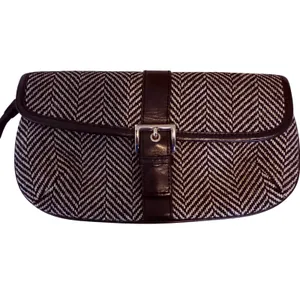 Banana Republic Clutch Black Herringbone Wool Blend Leather Trim Wristlet Bag‎ thumbnail 2