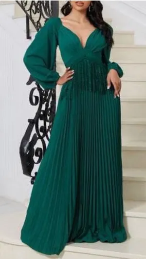 NWT Emerald Green Long Sleeve Prom Dress size S thumbnail 1