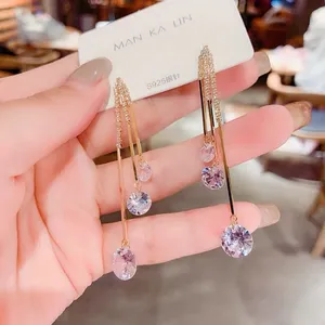 Crystal Long Tassel Dangle Drop Earrings for Women Gold thumbnail 2