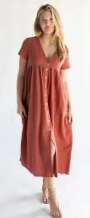 NATURAL LIFE Avery Rust Button-Front Midi Dress Medium thumbnail 1