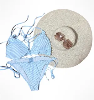 Shade & Shore Light Blue Striped Tie Bikini thumbnail 1