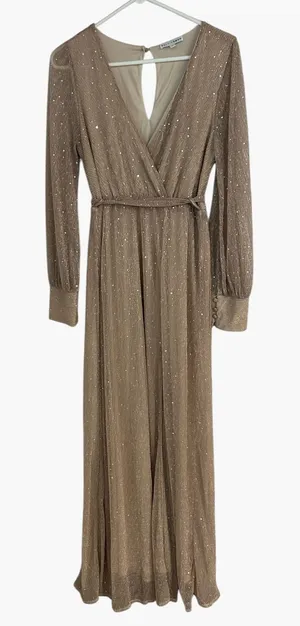 Baltic Born Esmeralda Glitter Maxi Dress Light Pink Champagne Sparkly Formal L thumbnail 1