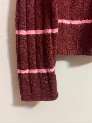 Madewell Merino Wool Alpaca Striped Mock Neck Sweater Burgundy Pink S thumbnail 5