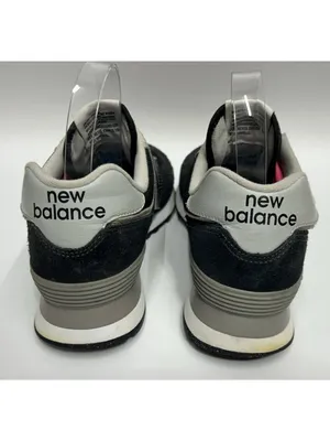 New Balance 574 Sneakers Womens 8 Black Suede Pink Laces Retro Running Athletic thumbnail 5