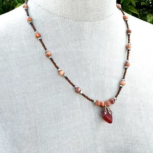 Carnelian Orange beaded pendant necklace thumbnail 2