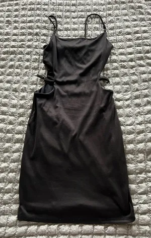 Black satin bodycon dress with tie detail #bodycon #satin #eveningwear thumbnail 1