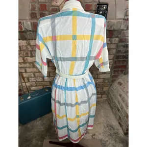 Dress Windowpane plaid shirt dress red blue yellow thumbnail 14