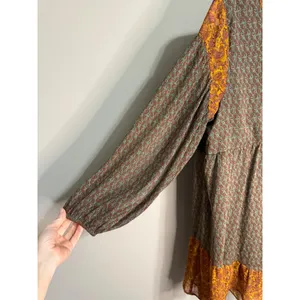 Pull&Bear Paisley Boho Babydoll Tiered Dress XL Brown Orange Peasant Cottagecore thumbnail 4