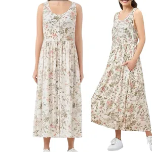 Frye Women’s Button Front Floral Gauze Sleeveless Midi Dress Romantic Size M thumbnail 17