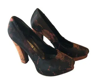 Kathryn Amberleigh Platform Pumps Heels Jacquard Black Brown 6.5 thumbnail 1