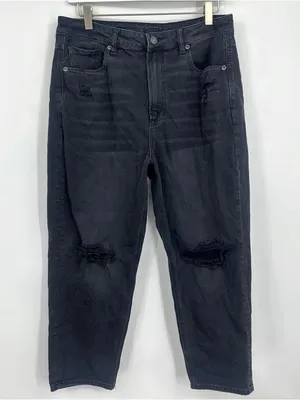 American Eagle Outfitters Black Mom Straight Jeans Size 12 Short Distressed Boho thumbnail 7