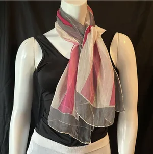Vintage 70's Vera Neumann Vintage Pink, White, and Gray Striped Scarf thumbnail 1