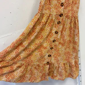 Japna Orange Ditsy Floral Button Down Smocked Back Mini Dress Womens XS Boho thumbnail 4