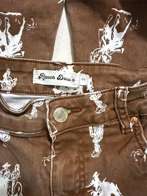 Women's Brown Boot-Cut Jeans with White Western Print thumbnail 4