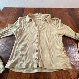 Madewell Sage Green Ribbed Knit Button Front Collared Cardigan Top Large thumbnail 7