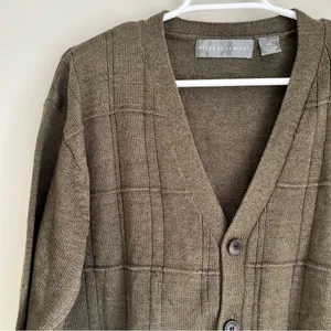 Oscar de la Renta Olive Green 90s Grandpa Button Front Cardigan Size XXL thumbnail 2