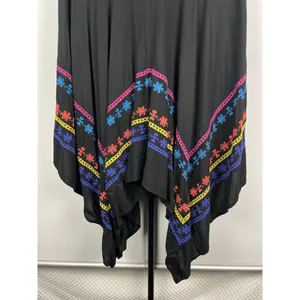 Azel Hazel Black Colorful Embroidered Handkerchief Hem Elastic Waist Skirt Sz L‎ thumbnail 4