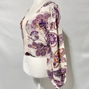 Band Of The Free New Paisley Lace V-Neck Balloon Sleeve Crop Top Size Small thumbnail 8