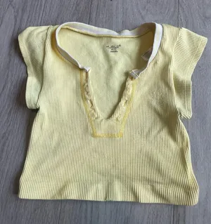 Urban Outfitters Pale Yellow Ribbed V-Neck Crop Top thumbnail 1