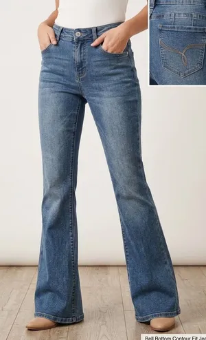 YMI Bell Bottom Contour Fit Jeans Medium Wash Flare Denim P011542 Womens 9/29 thumbnail 1