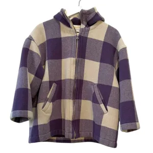United Colors of Benetton Hooded Wool Coat Purple Plaid Women’s 38 thumbnail 1