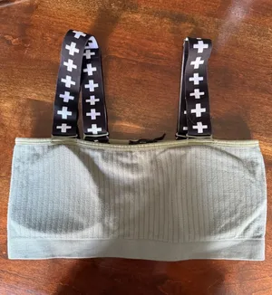 BP. Wildfang Medium Ribbed Bandeau Bra with Black and White Cross Straps thumbnail 1