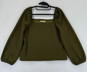 Madewell‎ Womens Top Olive Green Square Neck Long Sleeve Textured Blouse Small thumbnail 1
