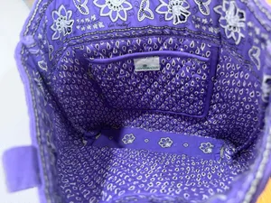 Vera Bradley Purple Quilted Tote Bag Floral Paisley Print Cotton Shoulder Bag thumbnail 8