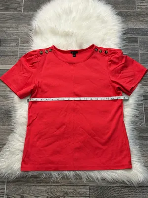 Ann Taylor Ponte Shoulder Button Top Short Sleeve Shirt in Hibiscus Size Medium thumbnail 6