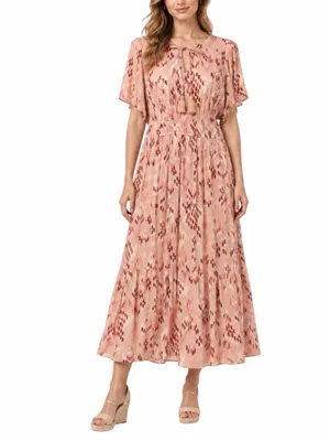 Knox Rose Maxi Dress XXL Blush Geometric Tassel Tie Smocked Waist Cottagecore thumbnail 13