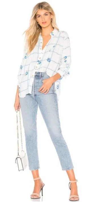 NWT Free People Window To My Soul Blue Floral Button Up XS thumbnail 1