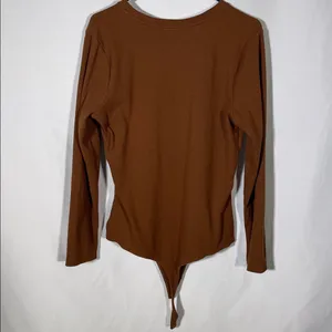 Nuuds Womens Ribbed Brown Camel Long Sleeve Bodysuit Xxl thumbnail 3