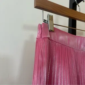 Rhode Farrah‎ Pleated Lamé Midi Skirt Metallic Shimmer Rosh Pink $465 Size 4 thumbnail 7
