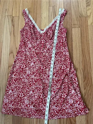 Red White Floral Print Slip Mini Dress XS Nightgown Feminine Romantic Cottage thumbnail 5