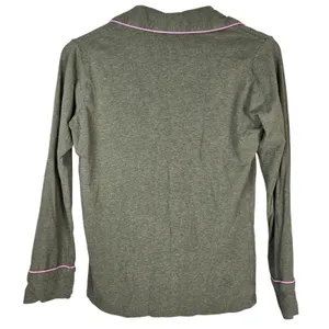 J. Crew Dreamy long-sleeve cotton pajama set XS Olive Green Pink Piping AC318 thumbnail 3