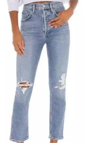 AGOLDE Riley High-Rise Straight Distressed Jeans Wash Medium Size 24 EUC thumbnail 1