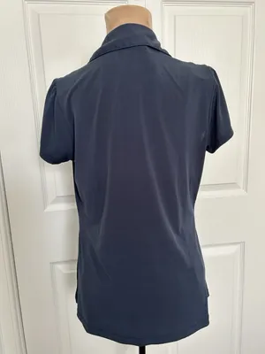 DressBarn Collared Short Sleeve Ruched Button Down Top Blue Size S thumbnail 3