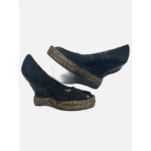 Hollywould Lexington Wedges Women 36 Black Suede Croc Peep Toe Platform Heels thumbnail 3