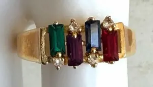 18K GER Multicolor Baguette Ring Gold Tone Rainbow Stone Band thumbnail 1
