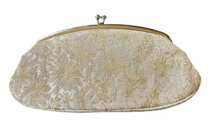 VTG Avon Kadin Gold Shimmer Floral Clutch Handbag Top Snap Satin Lining 10X5” thumbnail 3