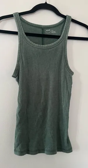 Aerie Olive Green Ribbed Tank Top Medium Minimalist Capsule Basic Loungewear thumbnail 1