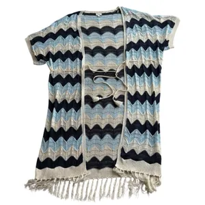 POL Chevron Patterned Open Front short sleeve cardigan cover up thumbnail 1