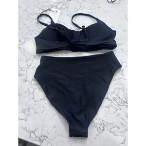 NWT Quince Black Italian Scoop Neck Bikini Top & High Rise High Leg Bottoms Med thumbnail 2