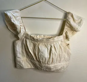 Altar'd State Cream Ruffled‎ Puff-Sleeve Crop Top thumbnail 3