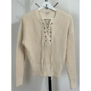 Madewell Lace Up Front Chunky Knit Sweater Cream Beige Long Sleeve Preppy Size S thumbnail 2