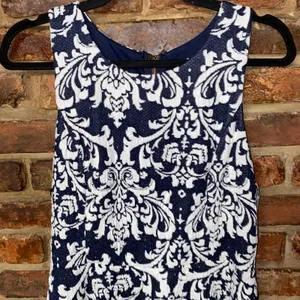 Lulus Navy Blue White Sweet On You Jacquard Mini Dress Women's Size Large thumbnail 3